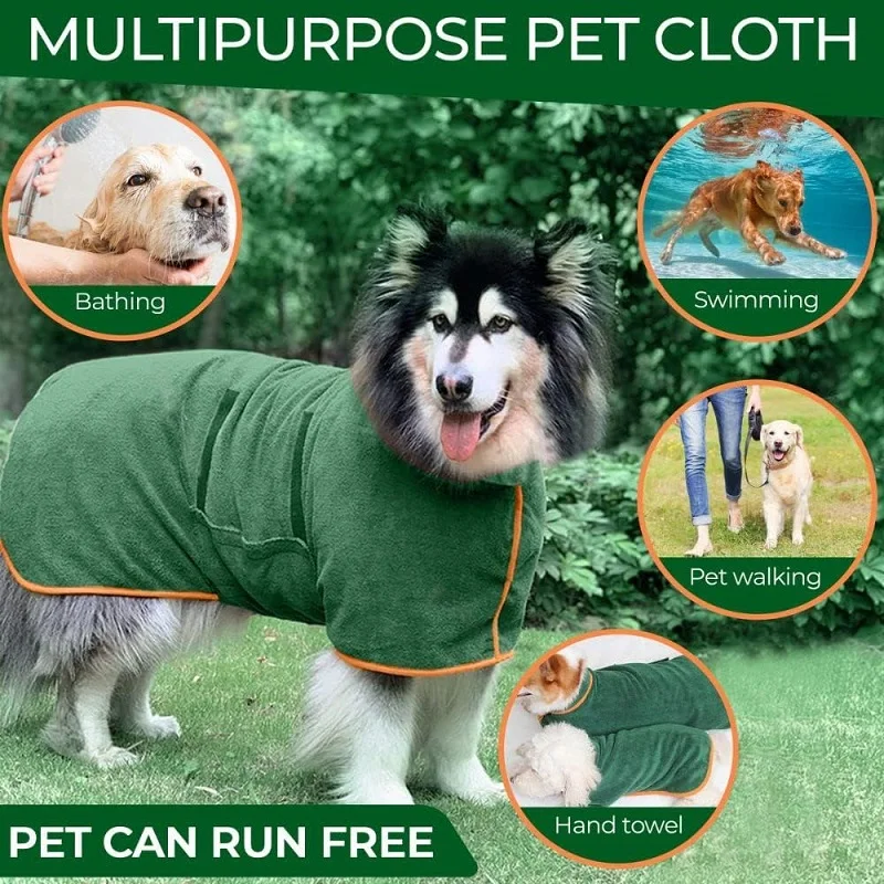 Dog Bathrobe Towel Pet Drying Coat Clothes Adjustable Pet Towel For Large Medium Small Dogs Cat Microfiber Absorbent Beach Towel