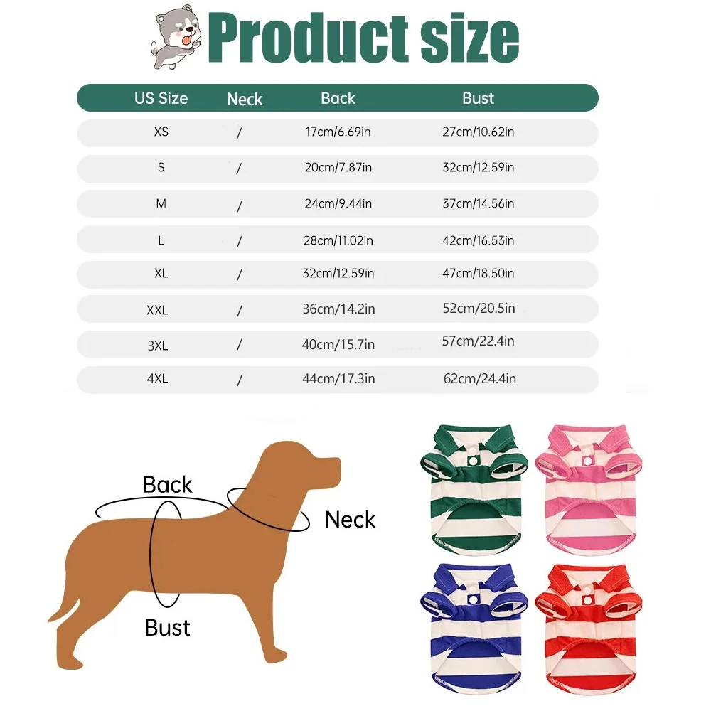 Stripe Dog Shirt Breathable Polo Shirts Summer Dog Clothes for Small Medium Dogs Cat Girl Boy Puppy Chihuahua Yorkie Pet Apparel