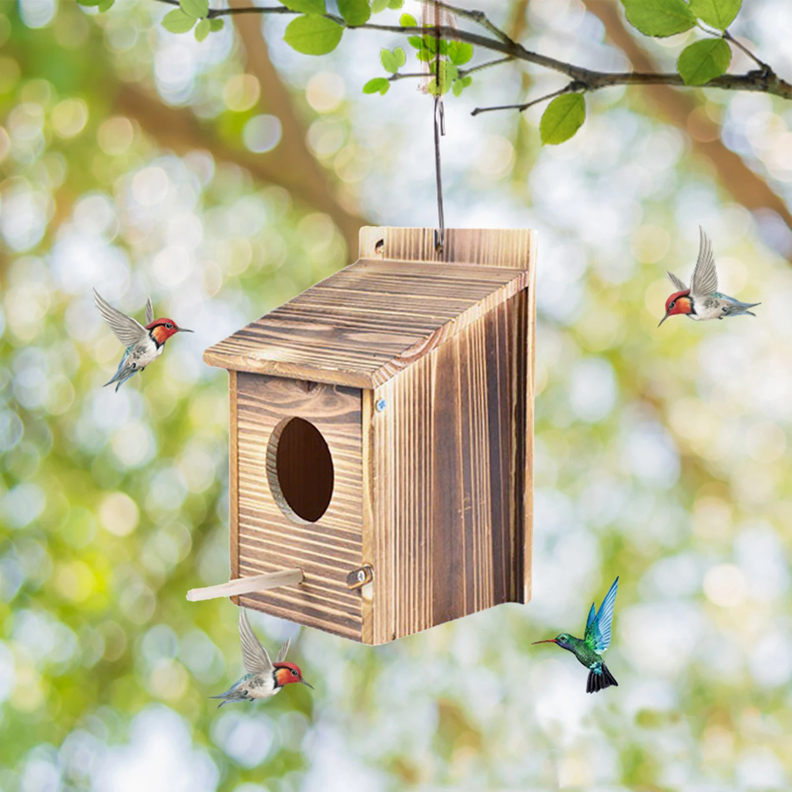 Wooden Bird House Outdoor Weatherproof Parrot Bird Nest Breeding Sleeping Box Paint Decorative DIY Storage Hanging Birdhouse