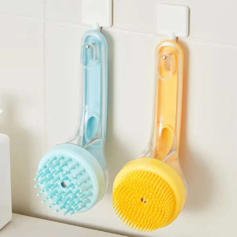 1pc Pet Bath Brush Soft Silicone Long Handle With Shampoo Dispenser Gentle Massage for Grooming and Cleaning Fur And Hair