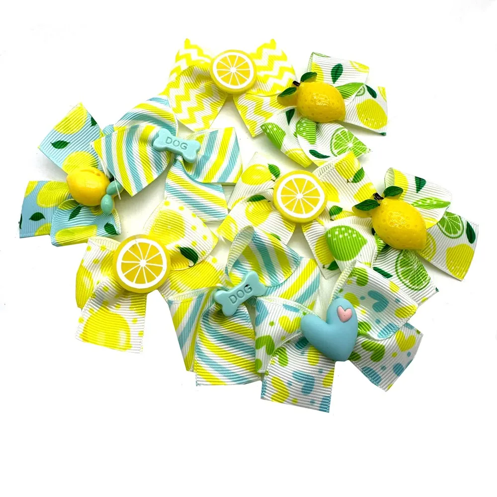 50pcs Small Dog Grooming Bows Strawberry Lemon Style Pet Dog Hair Bows Rubber Bands Dog Hair Accessories Pet Supplies for Dogs