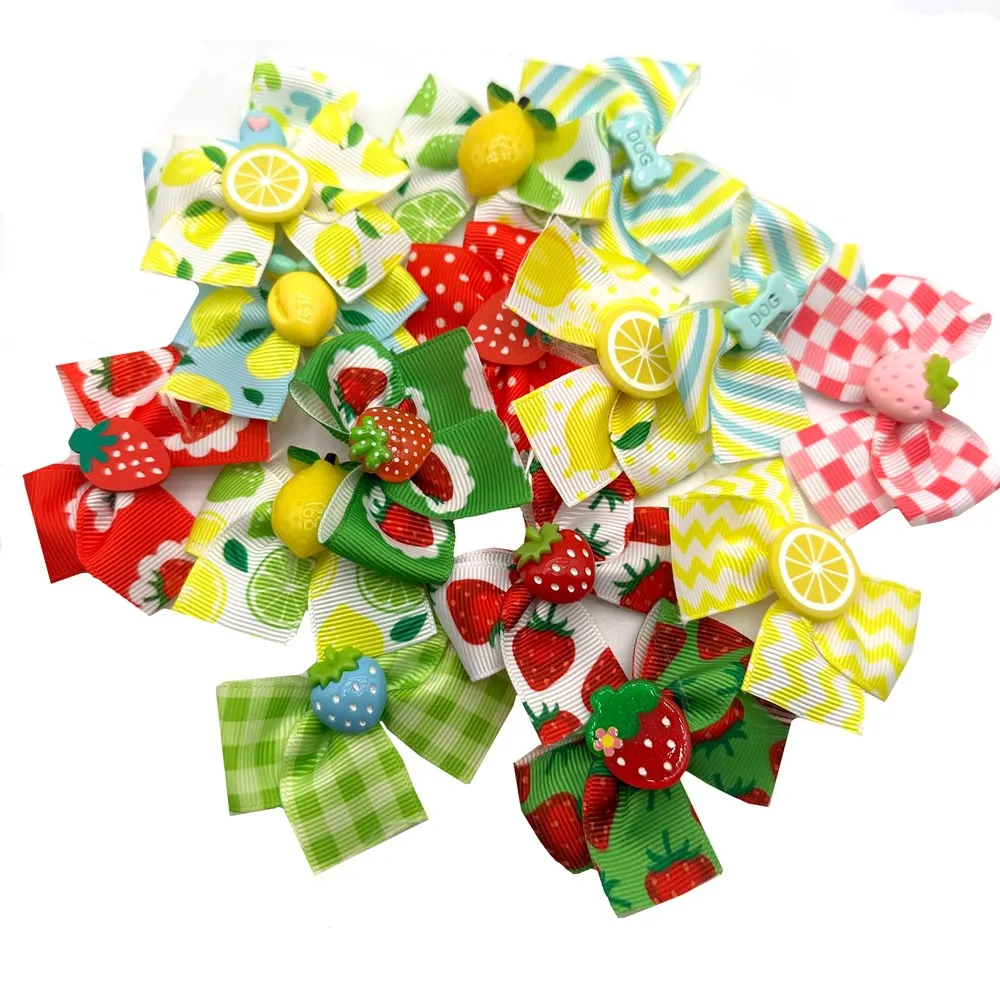50pcs Small Dog Grooming Bows Strawberry Lemon Style Pet Dog Hair Bows Rubber Bands Dog Hair Accessories Pet Supplies for Dogs
