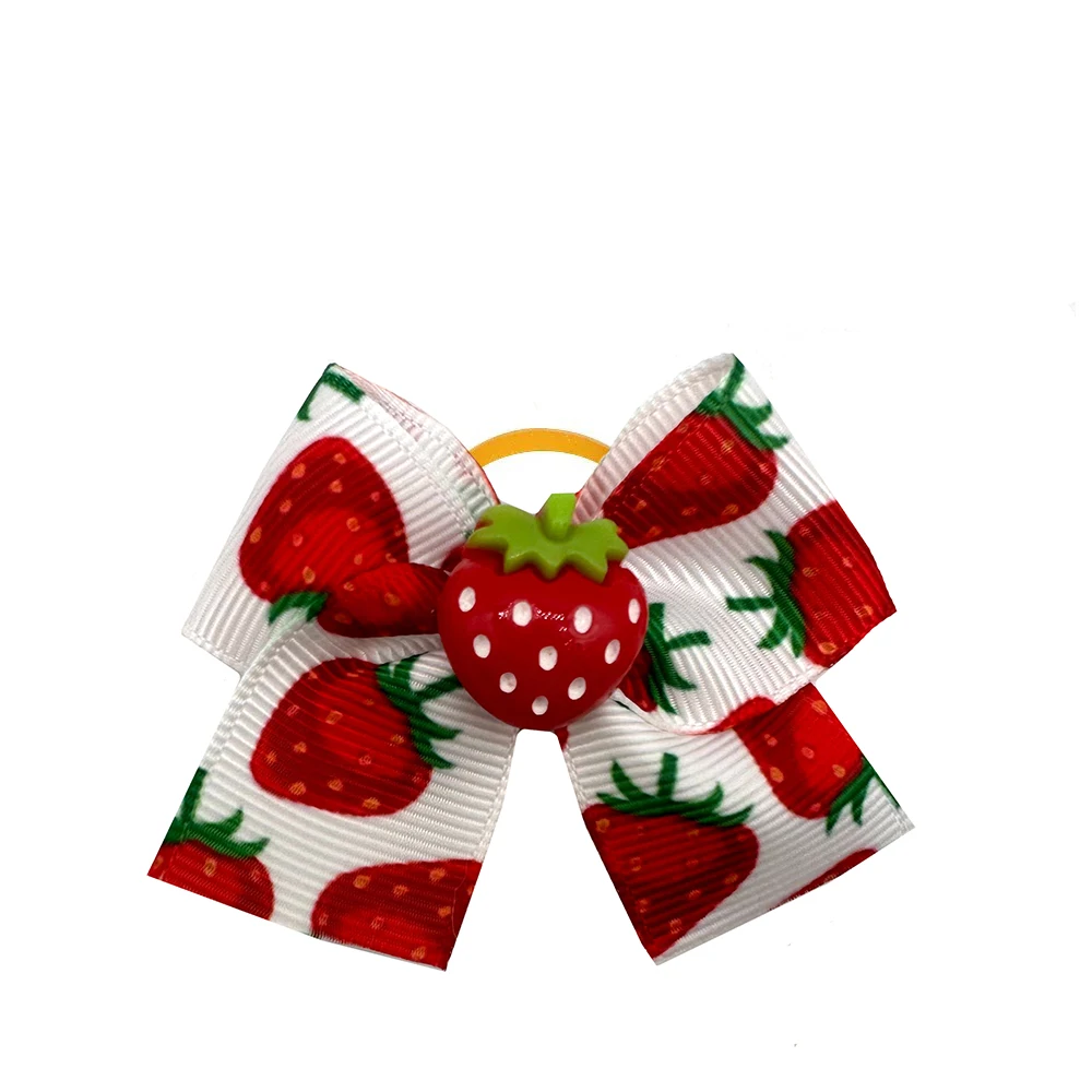 50pcs Small Dog Grooming Bows Strawberry Lemon Style Pet Dog Hair Bows Rubber Bands Dog Hair Accessories Pet Supplies for Dogs