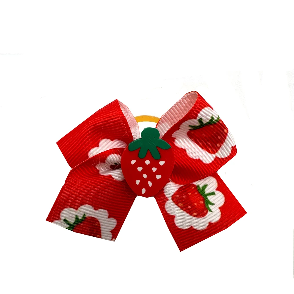 50pcs Small Dog Grooming Bows Strawberry Lemon Style Pet Dog Hair Bows Rubber Bands Dog Hair Accessories Pet Supplies for Dogs