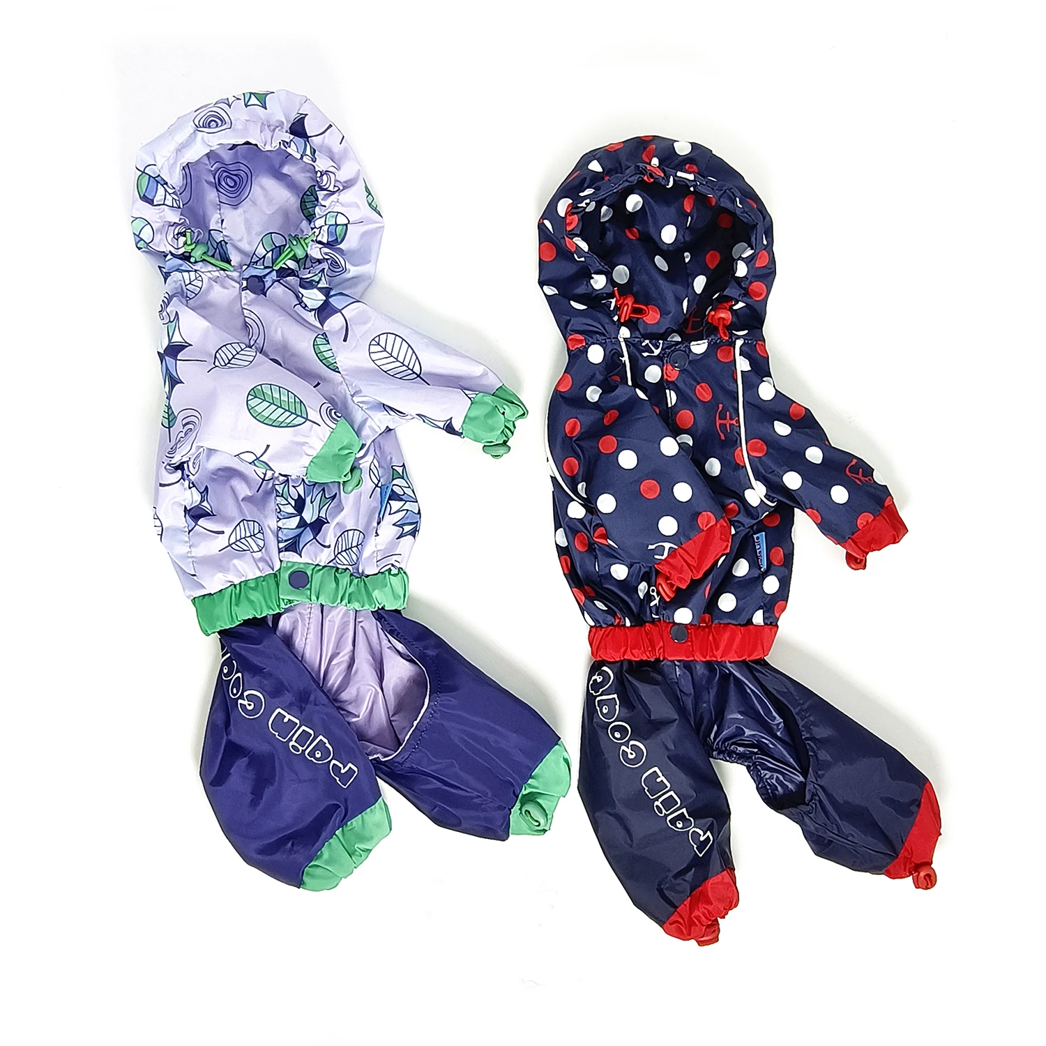 Dog Rain Jumpsuit Waterproof Breathable Pet Raincoat for Small Dogs Light Weight Adjustable Hooded Puppy Jacket with Leash Hole