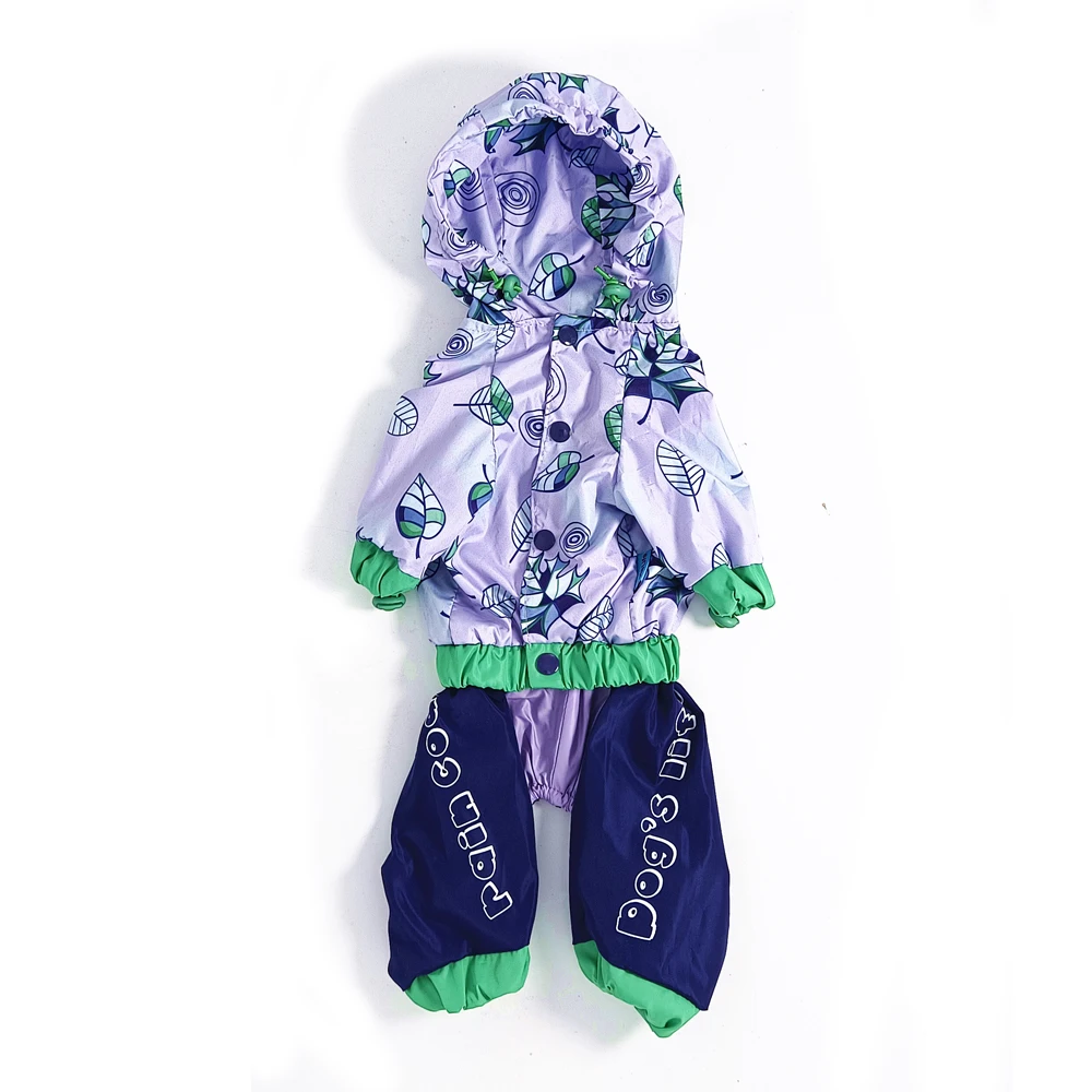 Dog Rain Jumpsuit Waterproof Breathable Pet Raincoat for Small Dogs Light Weight Adjustable Hooded Puppy Jacket with Leash Hole