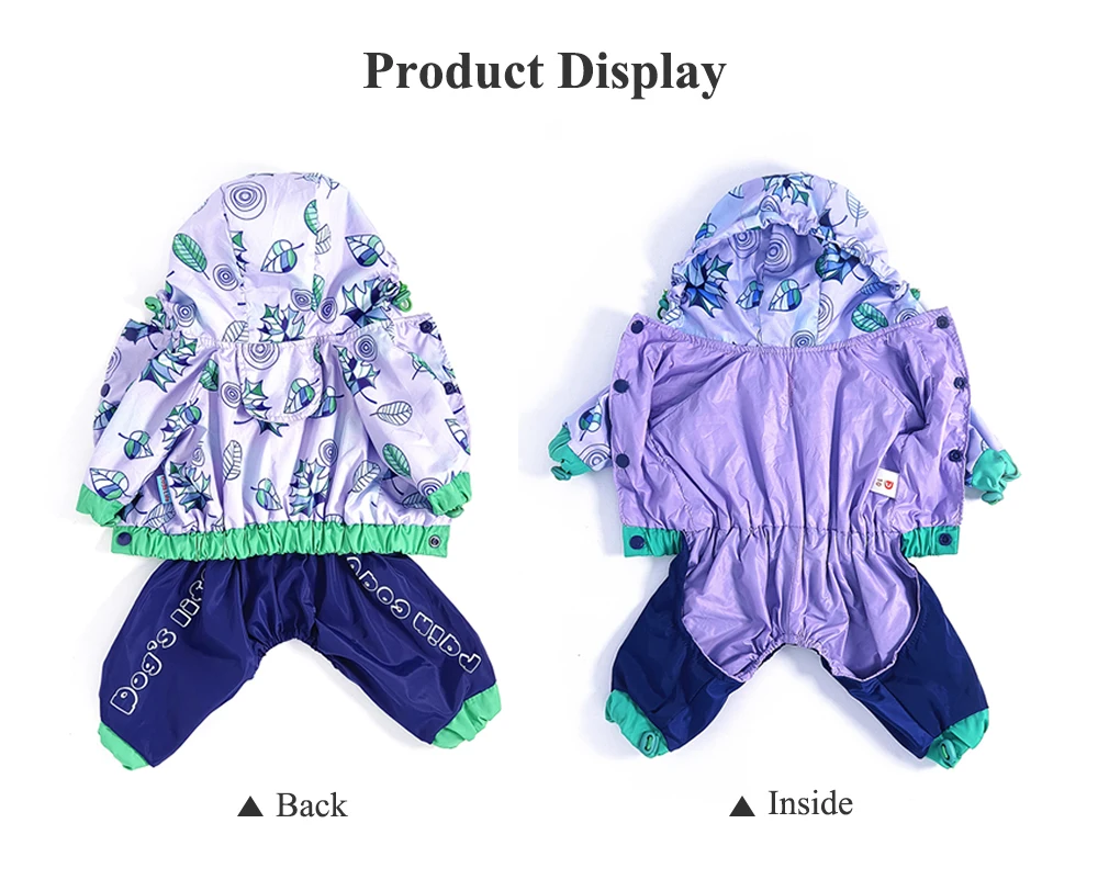 Dog Rain Jumpsuit Waterproof Breathable Pet Raincoat for Small Dogs Light Weight Adjustable Hooded Puppy Jacket with Leash Hole