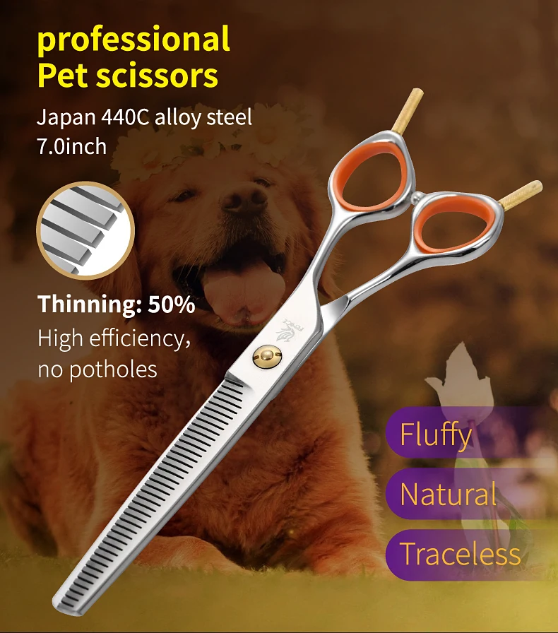 Fenice 7.0inch Professional Dog Grooming Thinning Scissors 50% Thinning rate JP440C Pets Shears for Animal Tools Beauticians