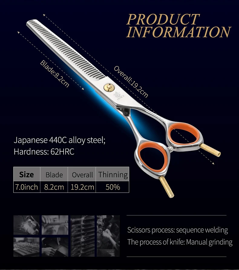 Fenice 7.0inch Professional Dog Grooming Thinning Scissors 50% Thinning rate JP440C Pets Shears for Animal Tools Beauticians