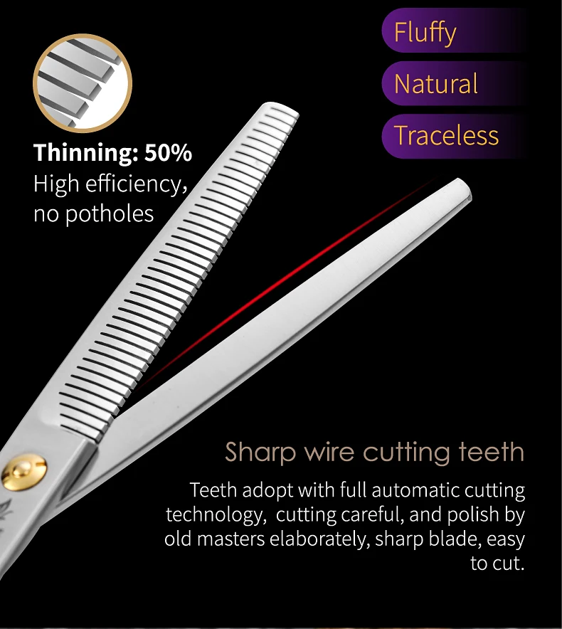 Fenice 7.0inch Professional Dog Grooming Thinning Scissors 50% Thinning rate JP440C Pets Shears for Animal Tools Beauticians
