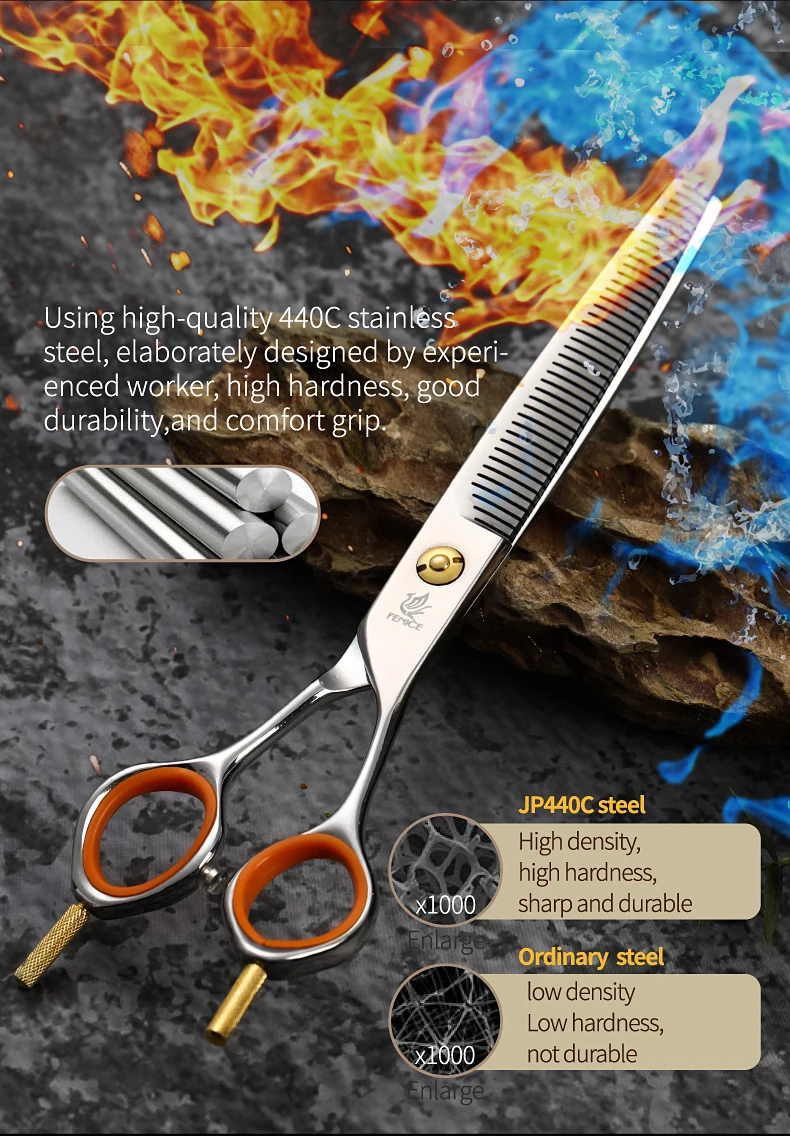 Fenice 7.0inch Professional Dog Grooming Thinning Scissors 50% Thinning rate JP440C Pets Shears for Animal Tools Beauticians