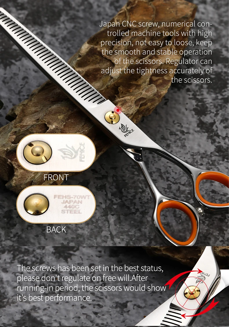 Fenice 7.0inch Professional Dog Grooming Thinning Scissors 50% Thinning rate JP440C Pets Shears for Animal Tools Beauticians