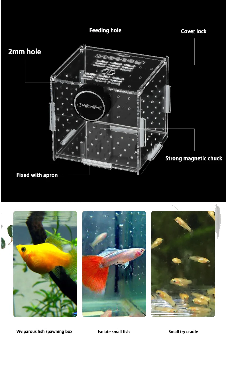 VASTOCEAN Fish Tank Magnetic Combined Acrylic Hatching Isolation Box Breeding Box Isolation Box Ovipositor Aquarium Supplies