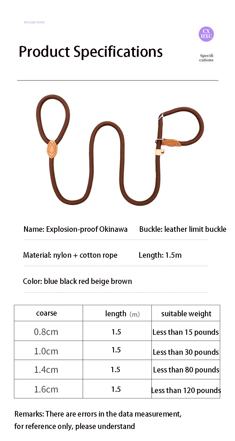 Dog Leash Slip Rope Lead Leash Heavy Duty Braided Rope Adjustable Loop Collar Training Leashes for Small Medium Dogs