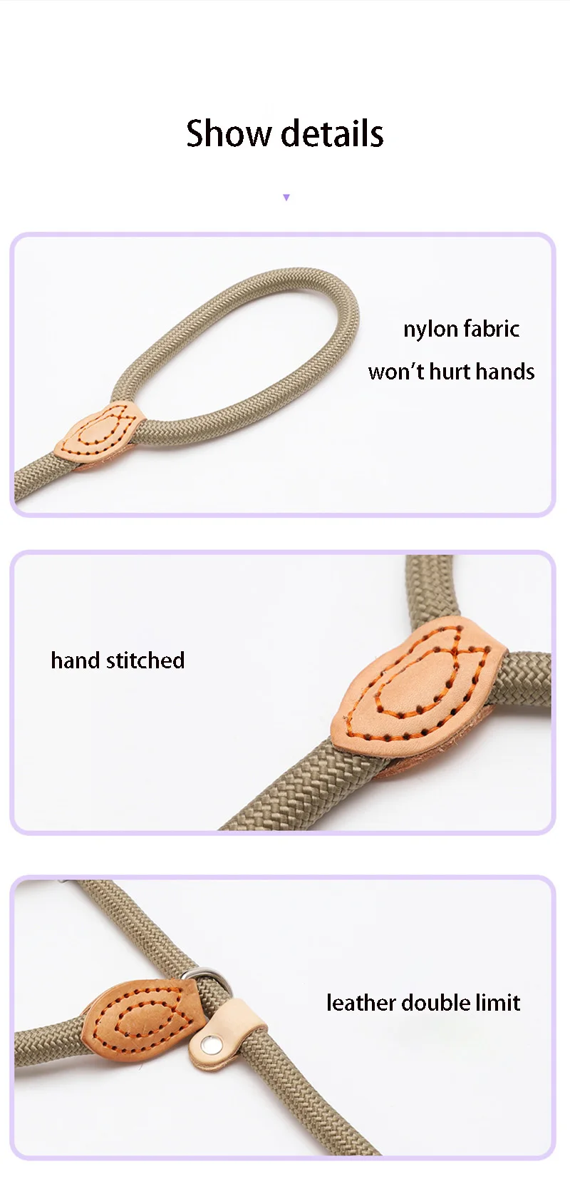 Dog Leash Slip Rope Lead Leash Heavy Duty Braided Rope Adjustable Loop Collar Training Leashes for Small Medium Dogs
