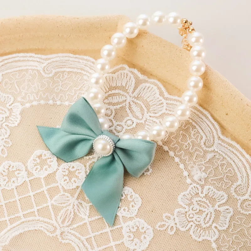 1Pcs New Pet Collar Pearl Bow Necklace Cat Jewelry Cute Collar Puppy Accessories Dog Chain Chihuahua Wedding Jewelry Stuff