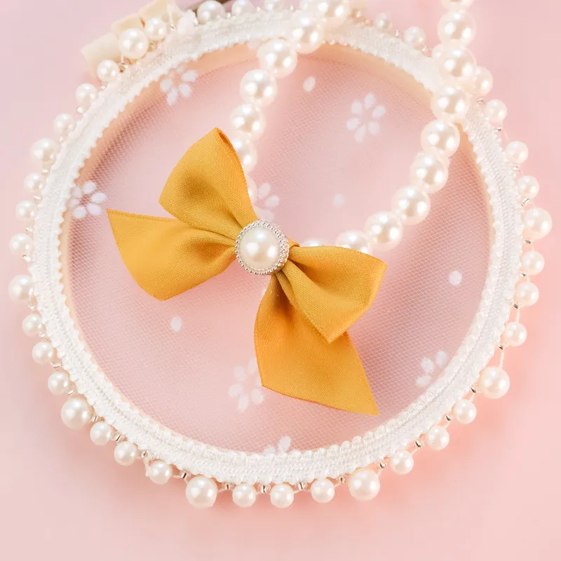 1Pcs New Pet Collar Pearl Bow Necklace Cat Jewelry Cute Collar Puppy Accessories Dog Chain Chihuahua Wedding Jewelry Stuff