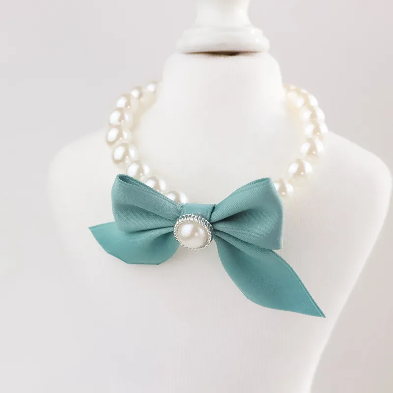 1Pcs New Pet Collar Pearl Bow Necklace Cat Jewelry Cute Collar Puppy Accessories Dog Chain Chihuahua Wedding Jewelry Stuff