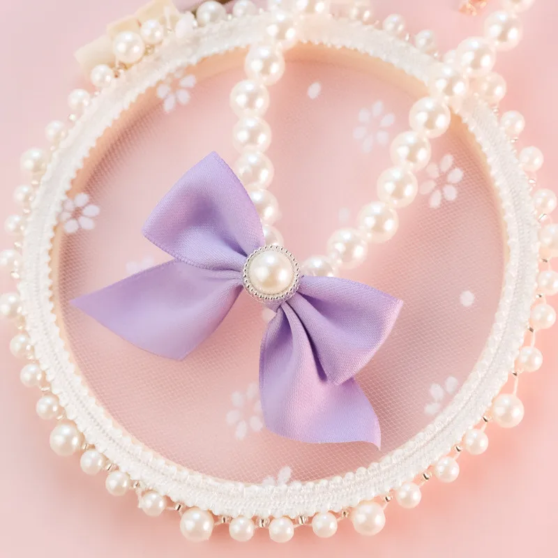 1Pcs New Pet Collar Pearl Bow Necklace Cat Jewelry Cute Collar Puppy Accessories Dog Chain Chihuahua Wedding Jewelry Stuff