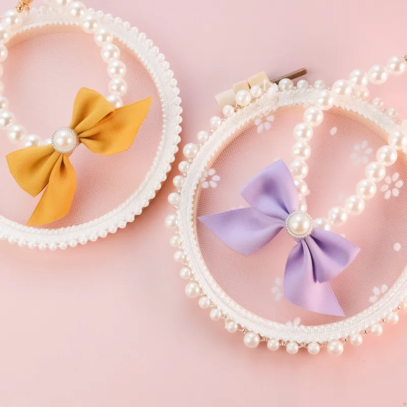 1Pcs New Pet Collar Pearl Bow Necklace Cat Jewelry Cute Collar Puppy Accessories Dog Chain Chihuahua Wedding Jewelry Stuff
