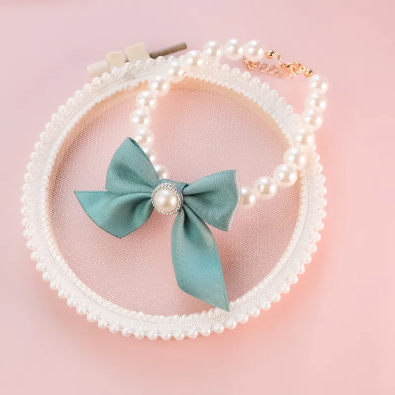 1Pcs New Pet Collar Pearl Bow Necklace Cat Jewelry Cute Collar Puppy Accessories Dog Chain Chihuahua Wedding Jewelry Stuff