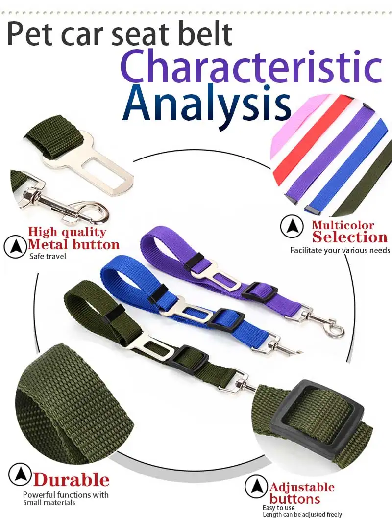 Adjustable Pet Cat Dog Car Seat Belt Pet Seat Vehicle Dog Harness Lead Clip Safety Lever Traction Dog Collars Dog Accessoires