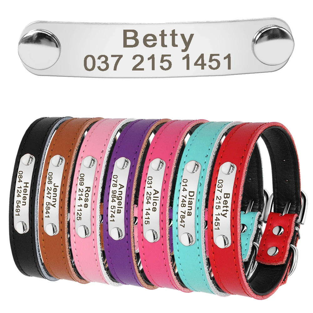 Personalized Dog Collar PU Leather Puppy Dogs Collars Free Custom Pet Neckace Engraved Name ID For Small Medium Dogs Cats Pink