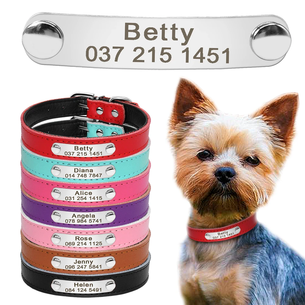 Personalized Dog Collar PU Leather Puppy Dogs Collars Free Custom Pet Neckace Engraved Name ID For Small Medium Dogs Cats Pink