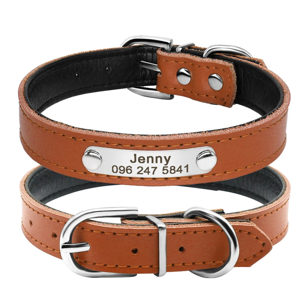 Personalized Dog Collar PU Leather Puppy Dogs Collars Free Custom Pet Neckace Engraved Name ID For Small Medium Dogs Cats Pink