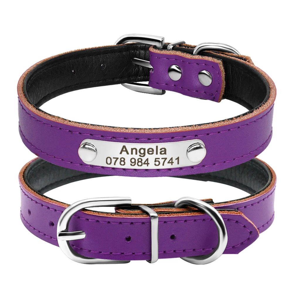 Personalized Dog Collar PU Leather Puppy Dogs Collars Free Custom Pet Neckace Engraved Name ID For Small Medium Dogs Cats Pink