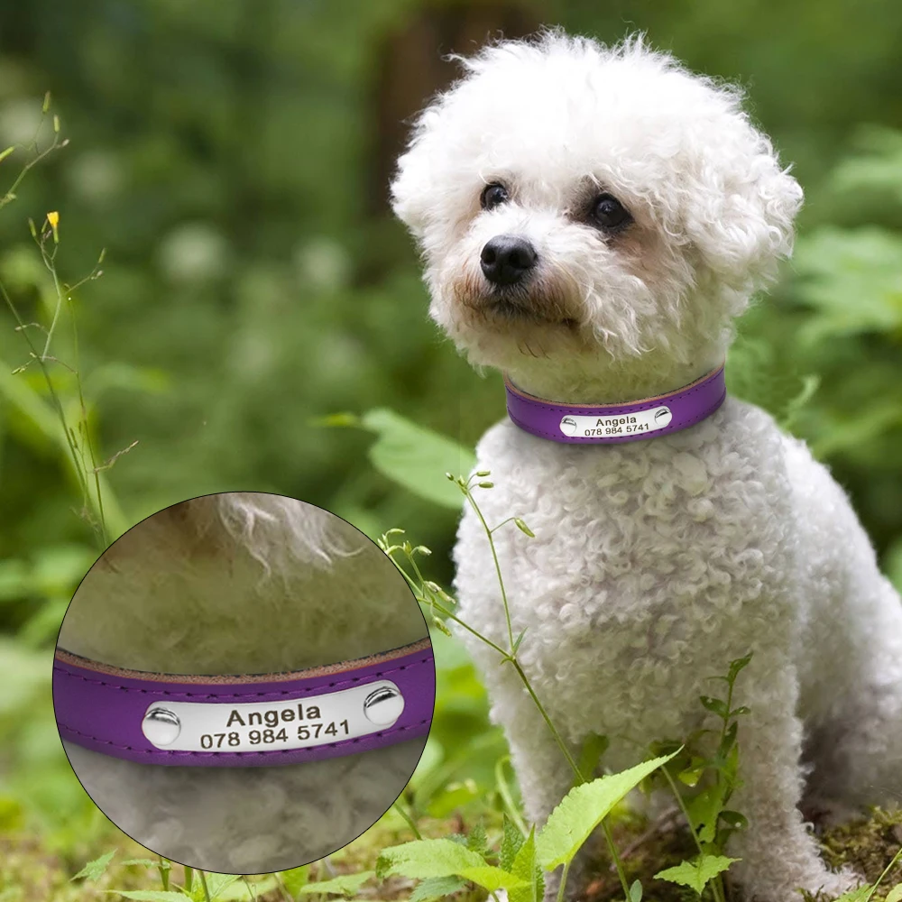 Personalized Dog Collar PU Leather Puppy Dogs Collars Free Custom Pet Neckace Engraved Name ID For Small Medium Dogs Cats Pink
