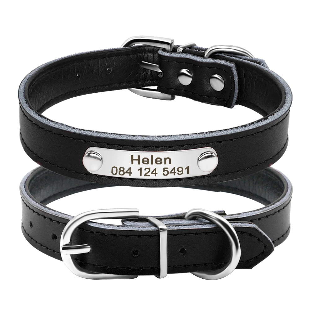 Personalized Dog Collar PU Leather Puppy Dogs Collars Free Custom Pet Neckace Engraved Name ID For Small Medium Dogs Cats Pink