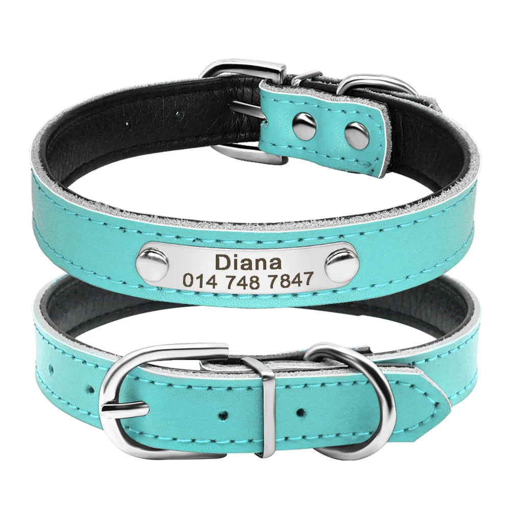 Personalized Dog Collar PU Leather Puppy Dogs Collars Free Custom Pet Neckace Engraved Name ID For Small Medium Dogs Cats Pink