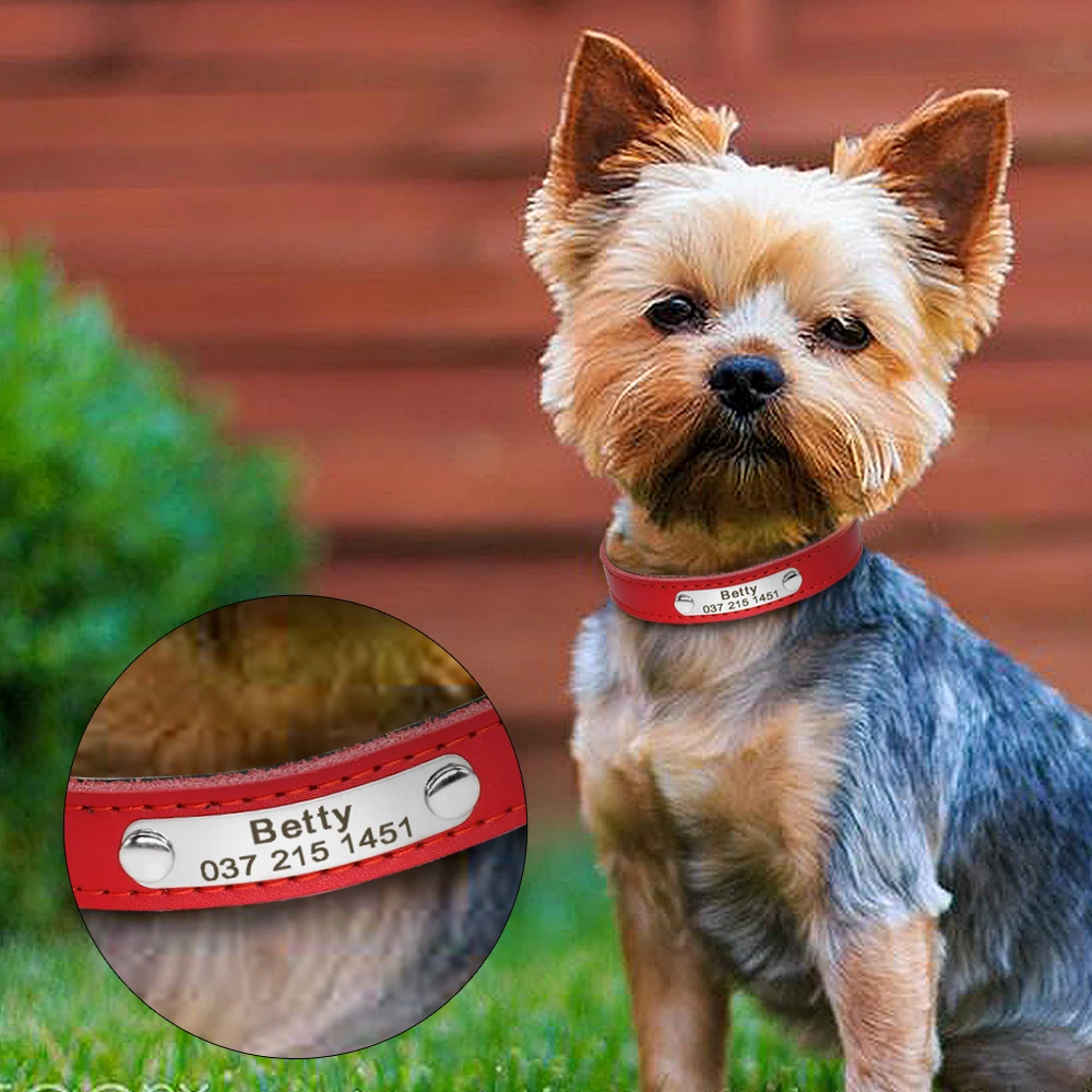 Personalized Dog Collar PU Leather Puppy Dogs Collars Free Custom Pet Neckace Engraved Name ID For Small Medium Dogs Cats Pink
