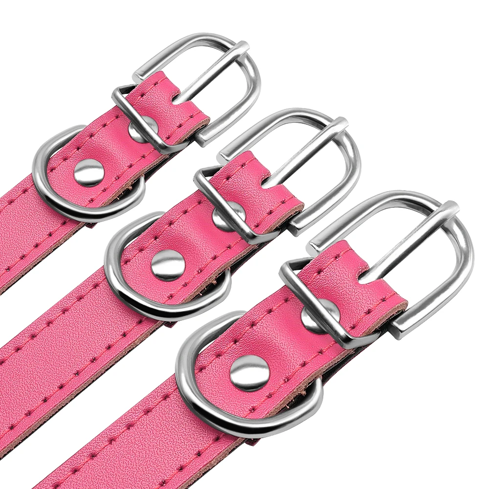 Personalized Dog Collar PU Leather Puppy Dogs Collars Free Custom Pet Neckace Engraved Name ID For Small Medium Dogs Cats Pink