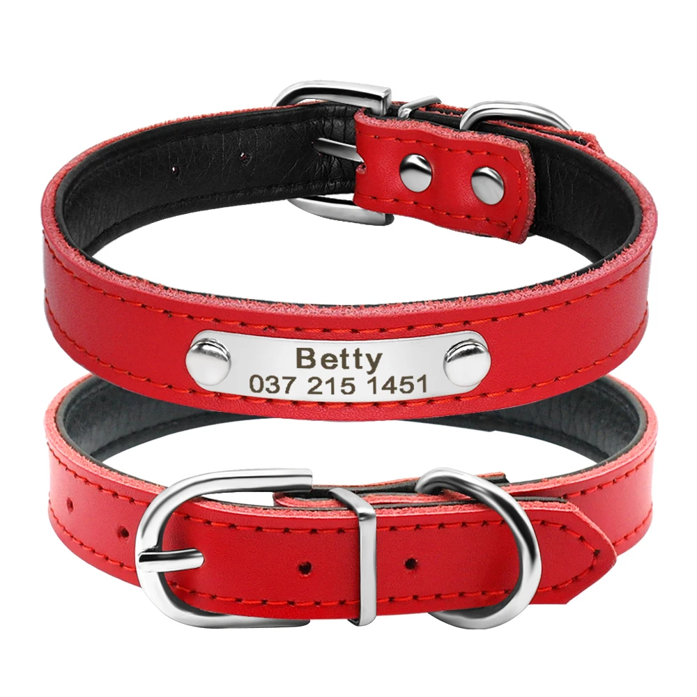 Personalized Dog Collar PU Leather Puppy Dogs Collars Free Custom Pet Neckace Engraved Name ID For Small Medium Dogs Cats Pink