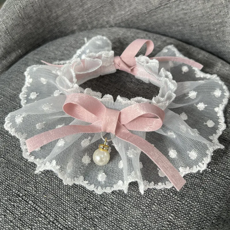 White Lace Bowknot Collar, Bowtie Bibs, Mesh Embroidery, Dog Cat Necklace, Neck Strap for Small and Medium Dogs, Bandanas, XL