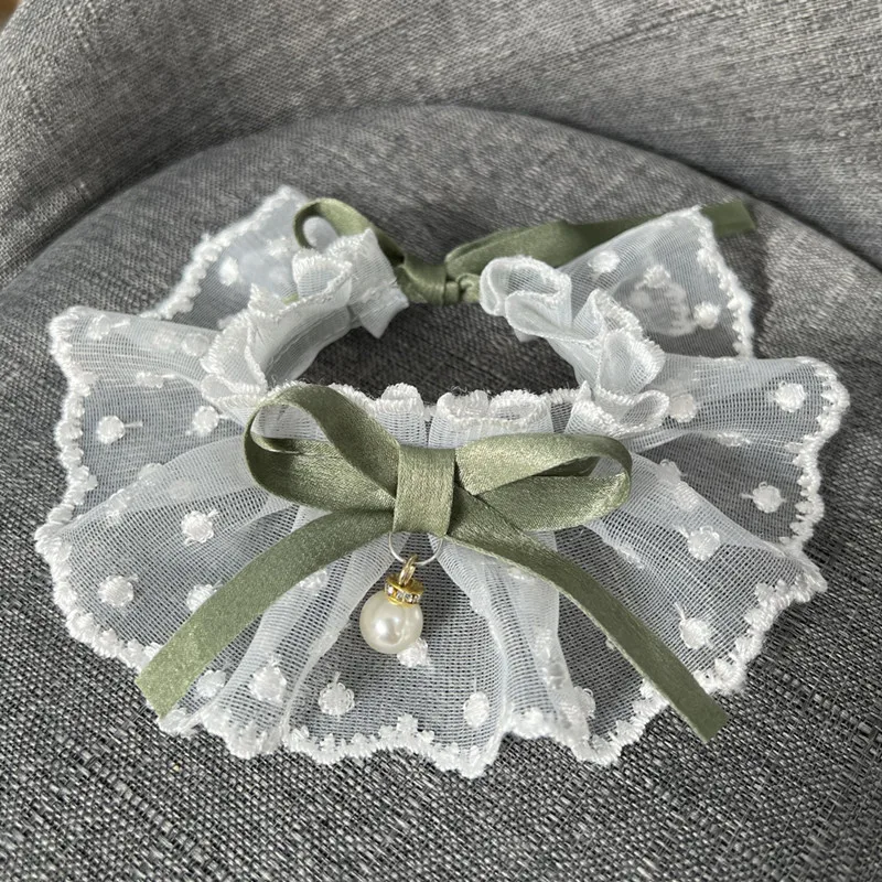 White Lace Bowknot Collar, Bowtie Bibs, Mesh Embroidery, Dog Cat Necklace, Neck Strap for Small and Medium Dogs, Bandanas, XL