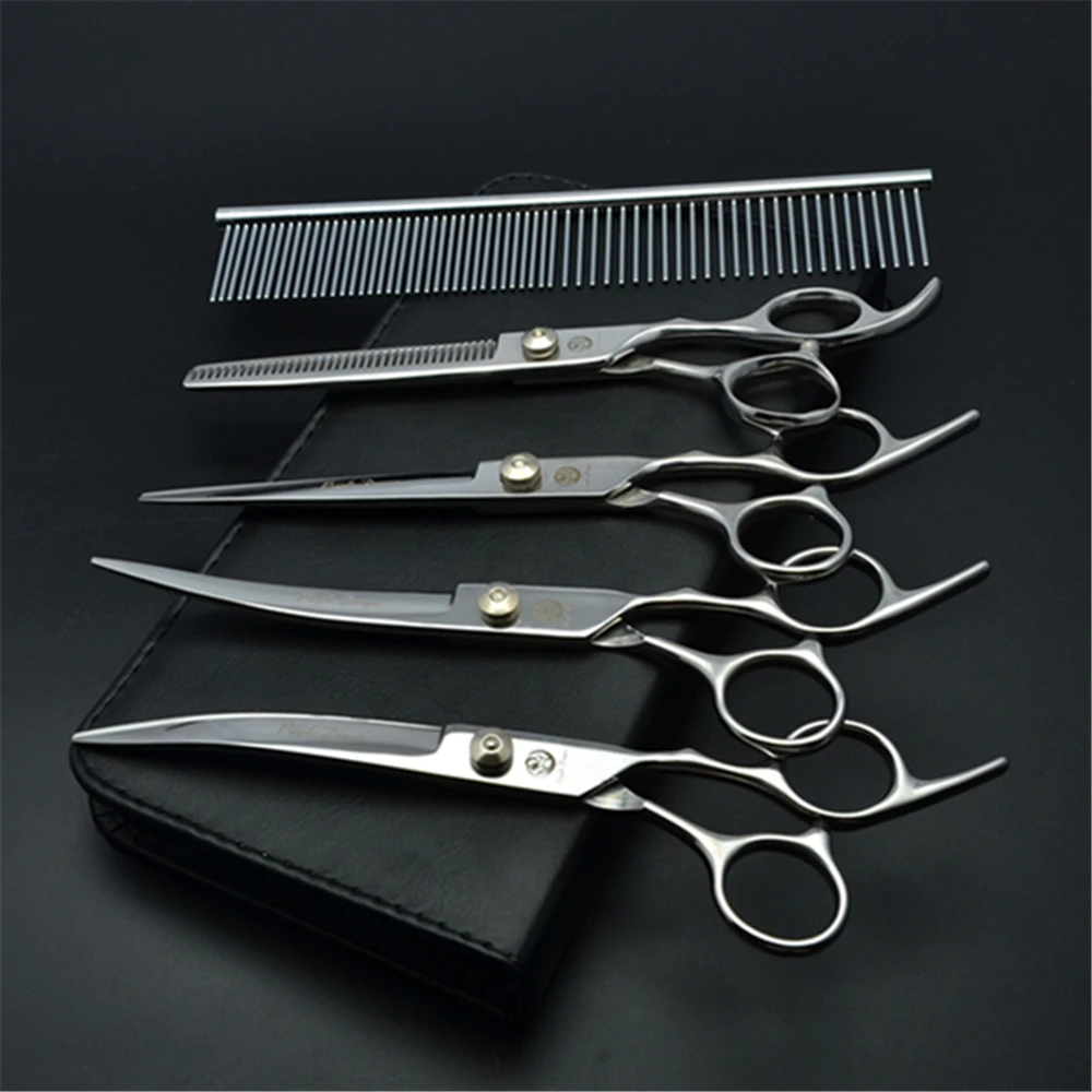 Dog Grooming Scissors 6" Japan Stainless Pet Hairdressing Scissors Cutting Scissors Thinning Shears Curved Scissors Set Z3001