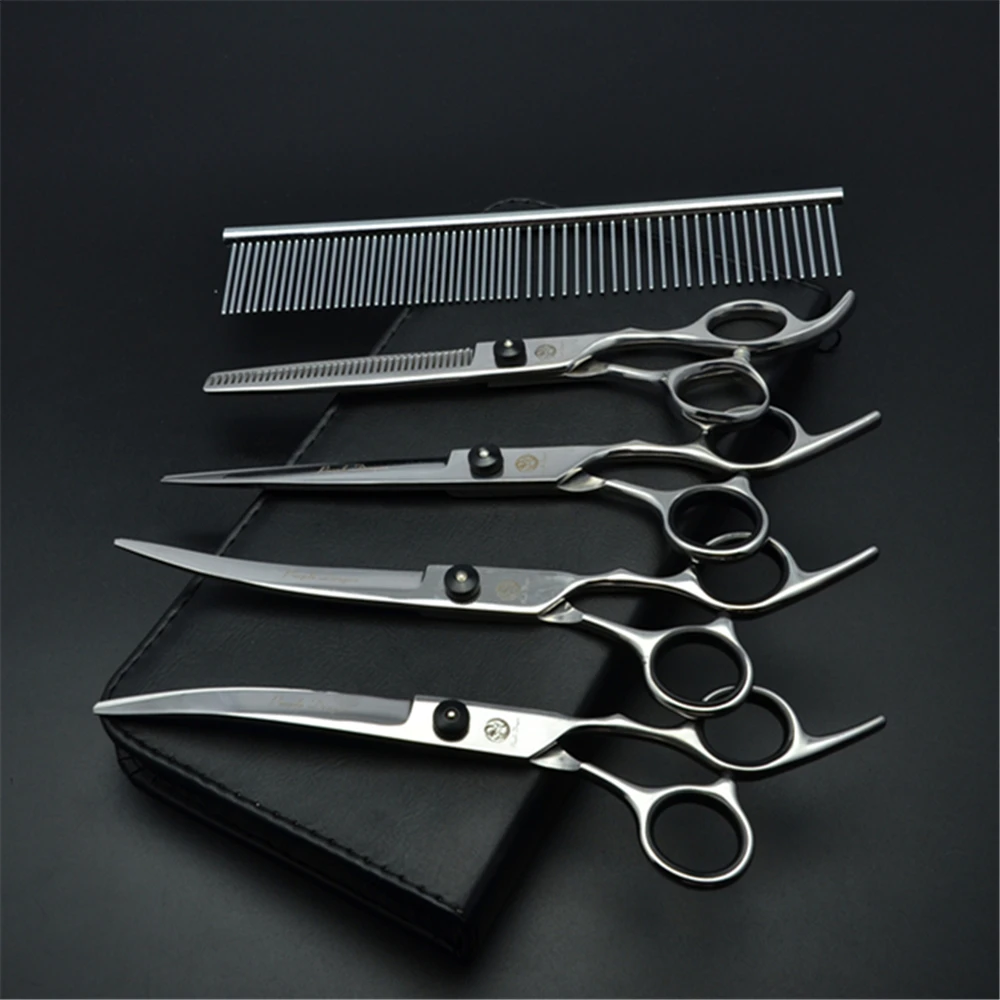Dog Grooming Scissors 6" Japan Stainless Pet Hairdressing Scissors Cutting Scissors Thinning Shears Curved Scissors Set Z3001