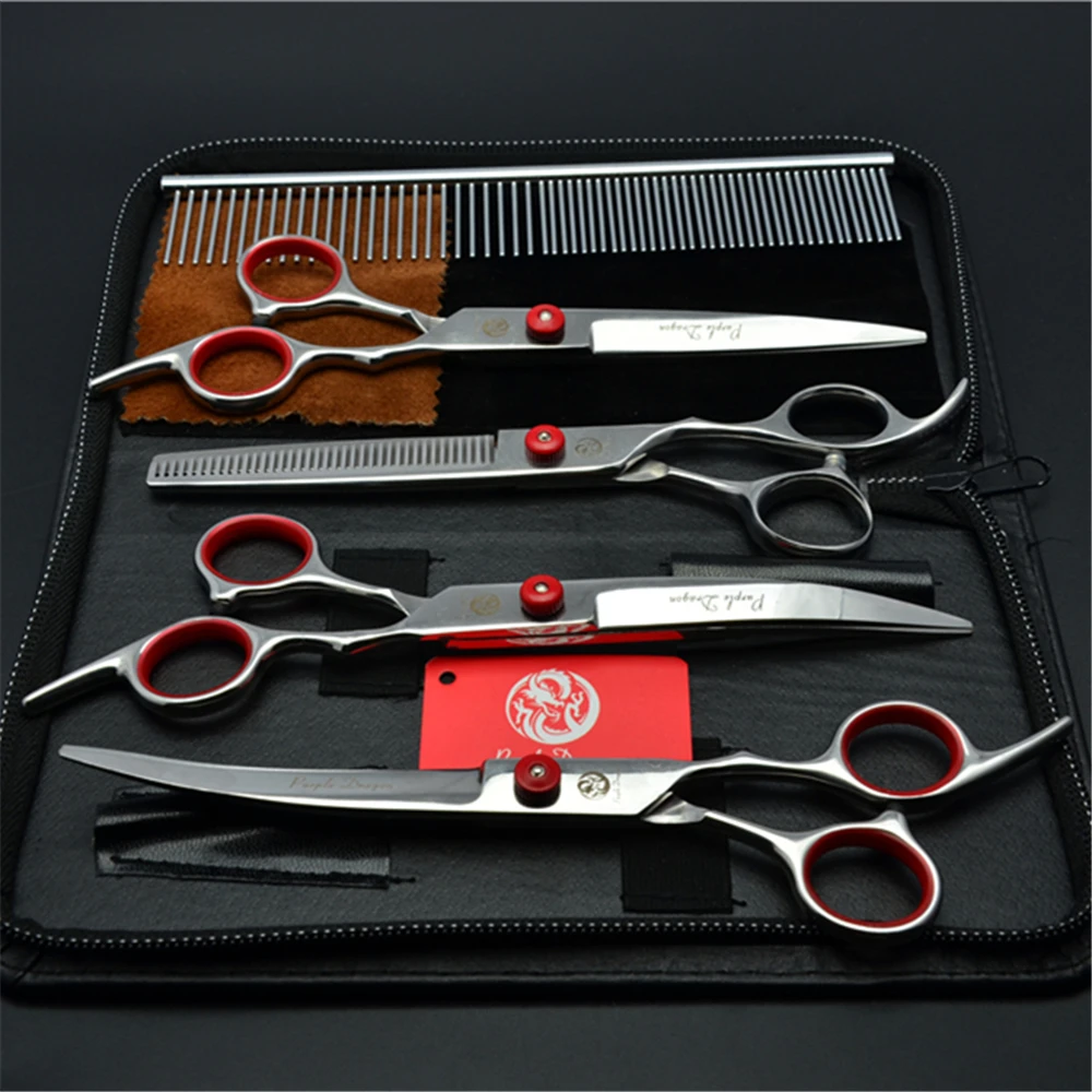 Dog Grooming Scissors 6" Japan Stainless Pet Hairdressing Scissors Cutting Scissors Thinning Shears Curved Scissors Set Z3001