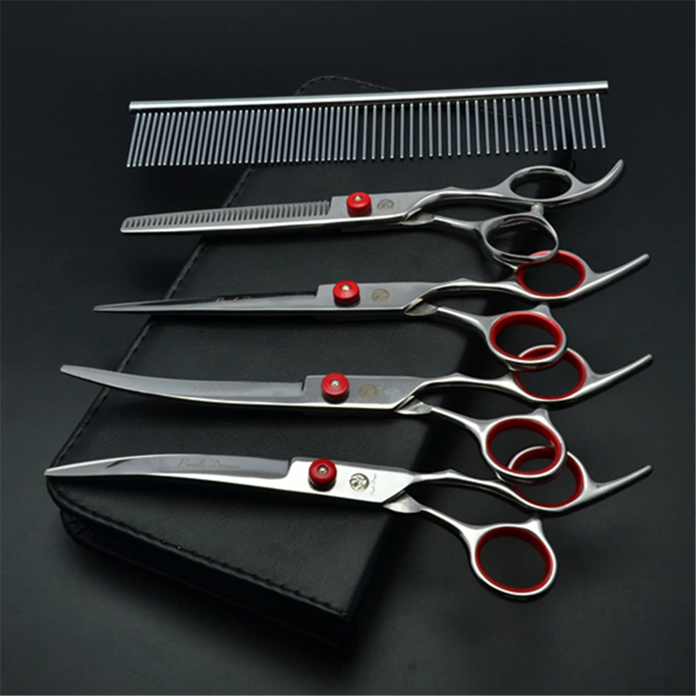 Dog Grooming Scissors 6" Japan Stainless Pet Hairdressing Scissors Cutting Scissors Thinning Shears Curved Scissors Set Z3001
