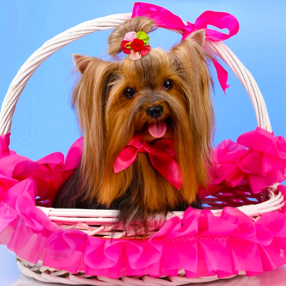 20PCS Cute Handmade Puppy Dog Hair Bows Pet Dog Hair Accessories Flower Bows Dog Grooming Bows for Small Dogs Pet Products