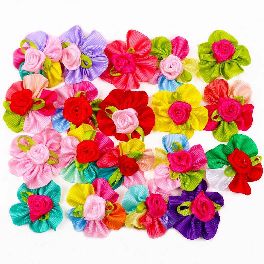 20PCS Cute Handmade Puppy Dog Hair Bows Pet Dog Hair Accessories Flower Bows Dog Grooming Bows for Small Dogs Pet Products