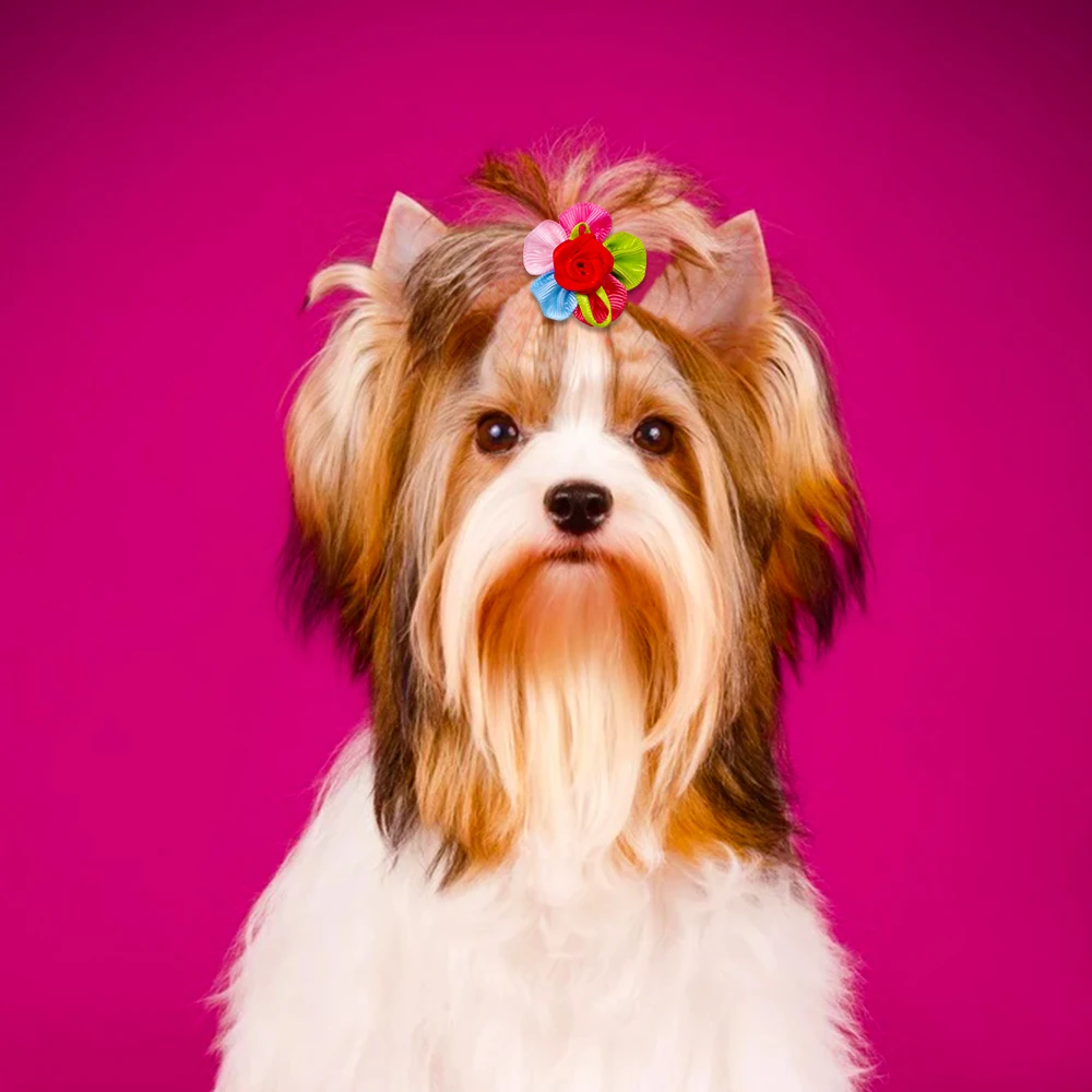 20PCS Cute Handmade Puppy Dog Hair Bows Pet Dog Hair Accessories Flower Bows Dog Grooming Bows for Small Dogs Pet Products