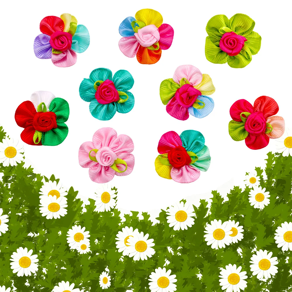 20PCS Cute Handmade Puppy Dog Hair Bows Pet Dog Hair Accessories Flower Bows Dog Grooming Bows for Small Dogs Pet Products