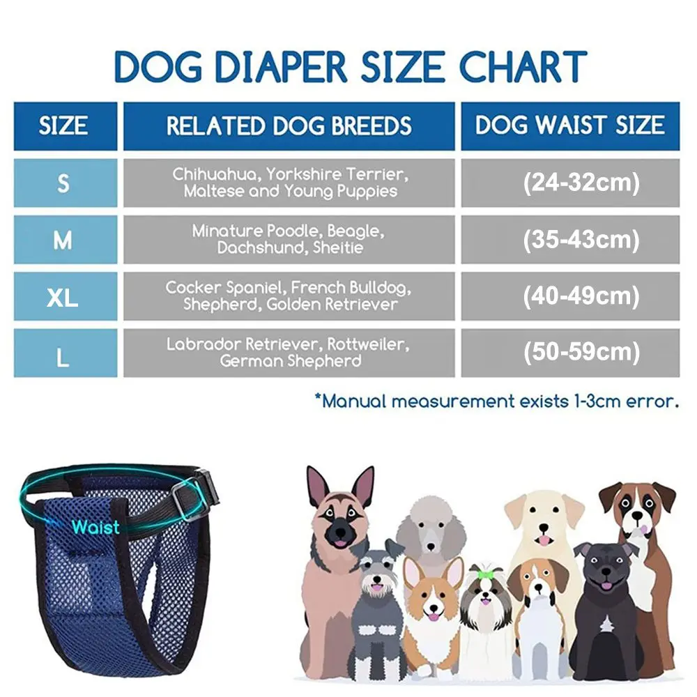 Sanitary Wraps Menstruation Diapers Dog Panties Breathable Mesh with 3 Replace Diaper Washable Pet Reusable Diapers