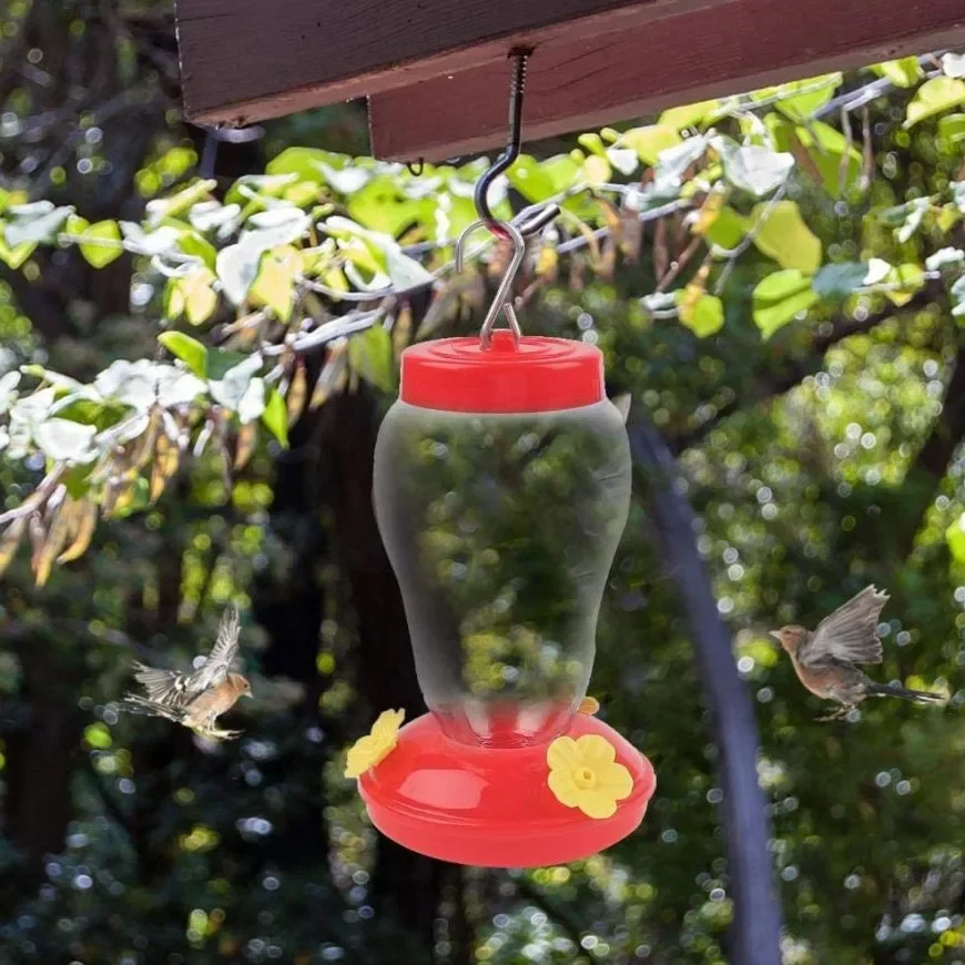 480ML Plastic Bird Water Feeder Bottle Hanging Hummingbird Feeder Garden Outdoor Plastic Flower Iron Hook Pet Bird Supplies