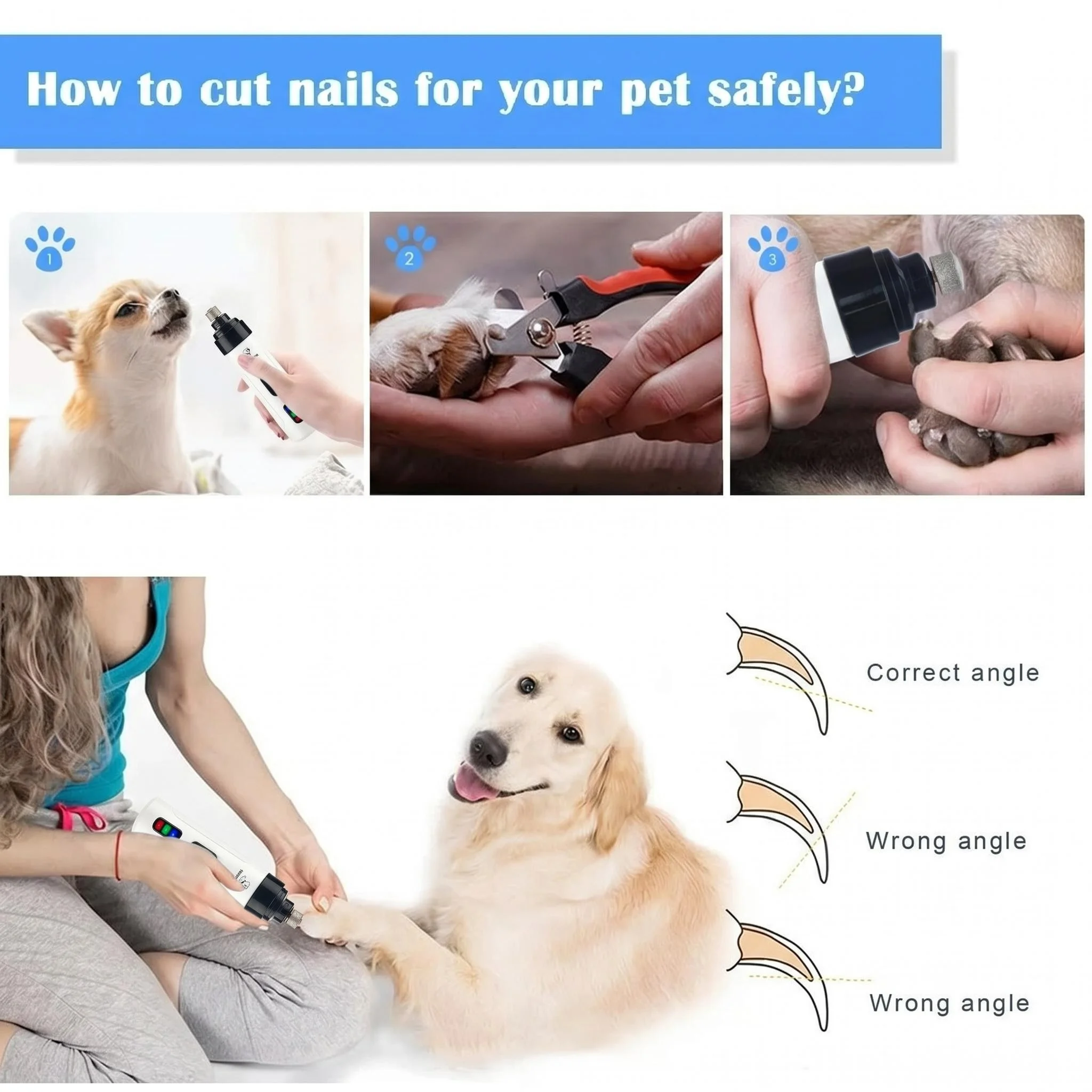 Dog Nail Grinders Painless USB Charging Rechargeable Pet Nail Clippers Quiet Electric Dog Cat Paws Nail Grooming Trimmer Tools