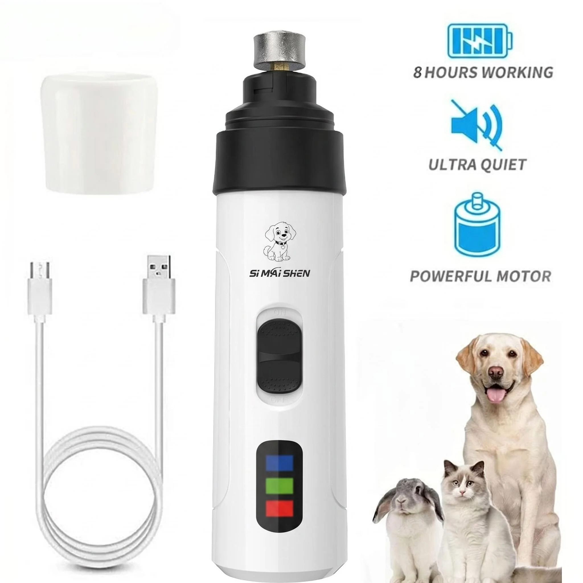 Dog Nail Grinders Painless USB Charging Rechargeable Pet Nail Clippers Quiet Electric Dog Cat Paws Nail Grooming Trimmer Tools